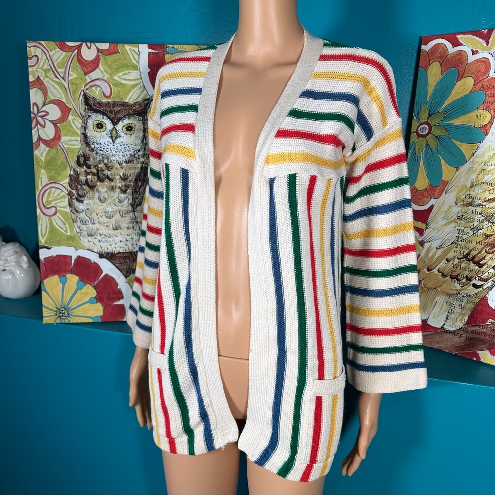 Vintage 70’s Tomboy of California Cardigan Sweater Rainbow Open Style - Picture 5 of 10